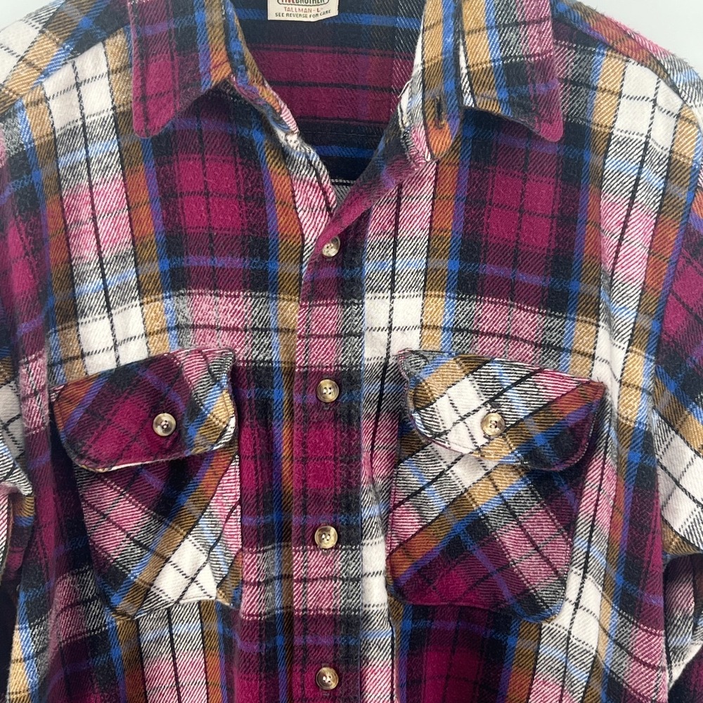 Vintage 90s Five Brother Heavyweight Flannel Shirt Men Tallman L Plaid Grunge - Picture 7 of 9